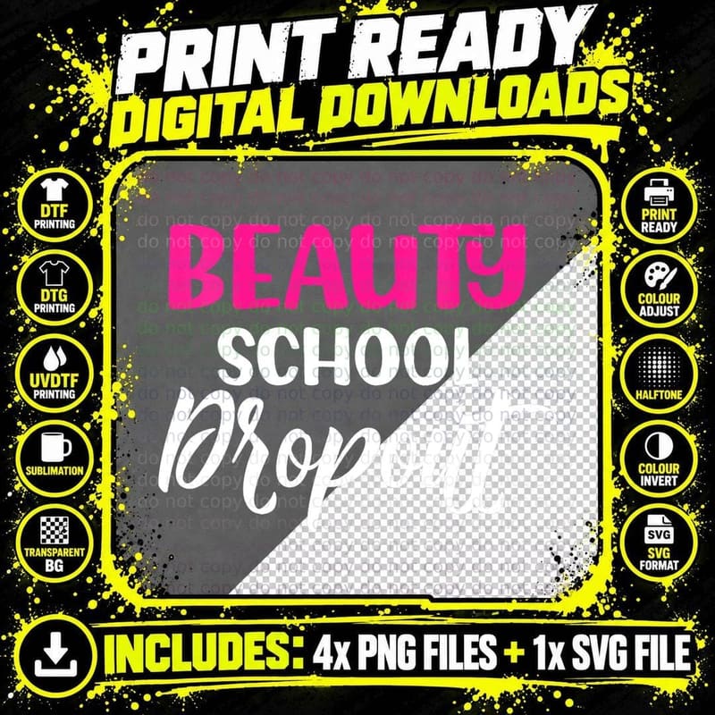 Beauty School Dropout T-Shirt, Bold Pink Script Png SVG Digital Bundle
