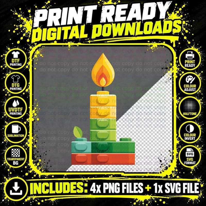 Buildiing Bricks Birthday Candle Builder Fan Kids Party Png SVG Digital Bundle