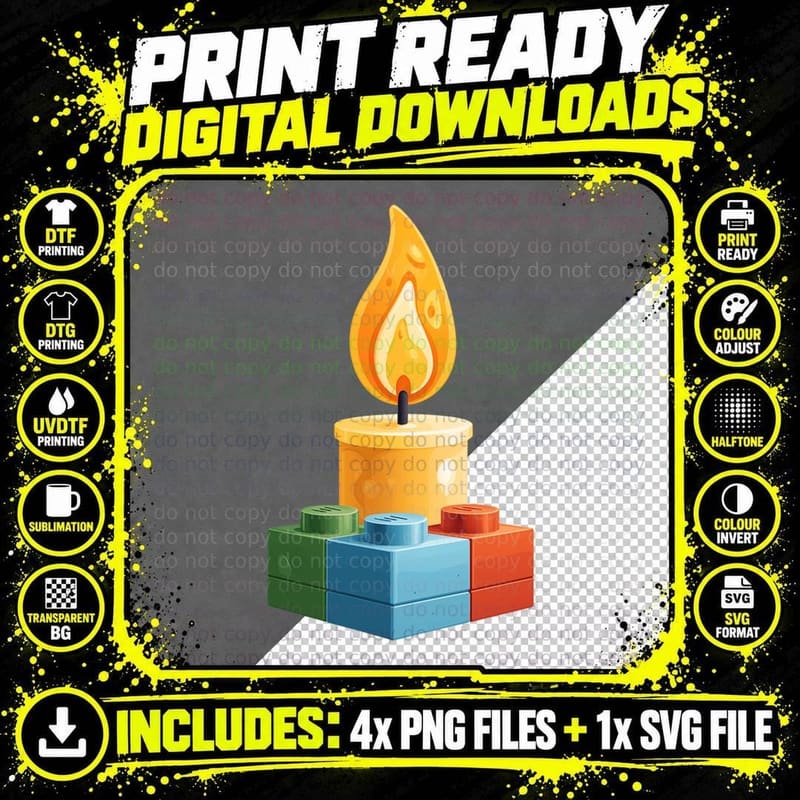 Building Block Happy Birthday Candle Building Blocks Png SVG Digital Bundle