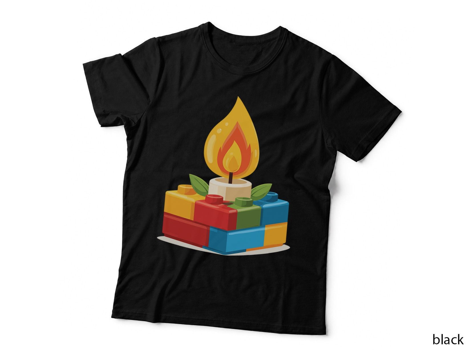 Building Bricks Birthday Candle Colorful Block Builder T-Shirt