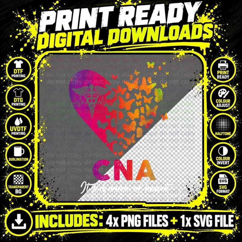 CNA Heartbeat Butterflies T-Shirt, Medical Nurse Gift Png SVG Digital Bundle