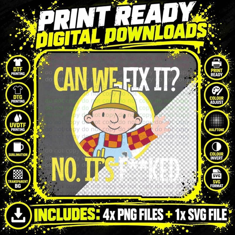 Can We Fix It Builder T-Shirt, Cartoon Handyman Parody Png SVG Digital Bundle