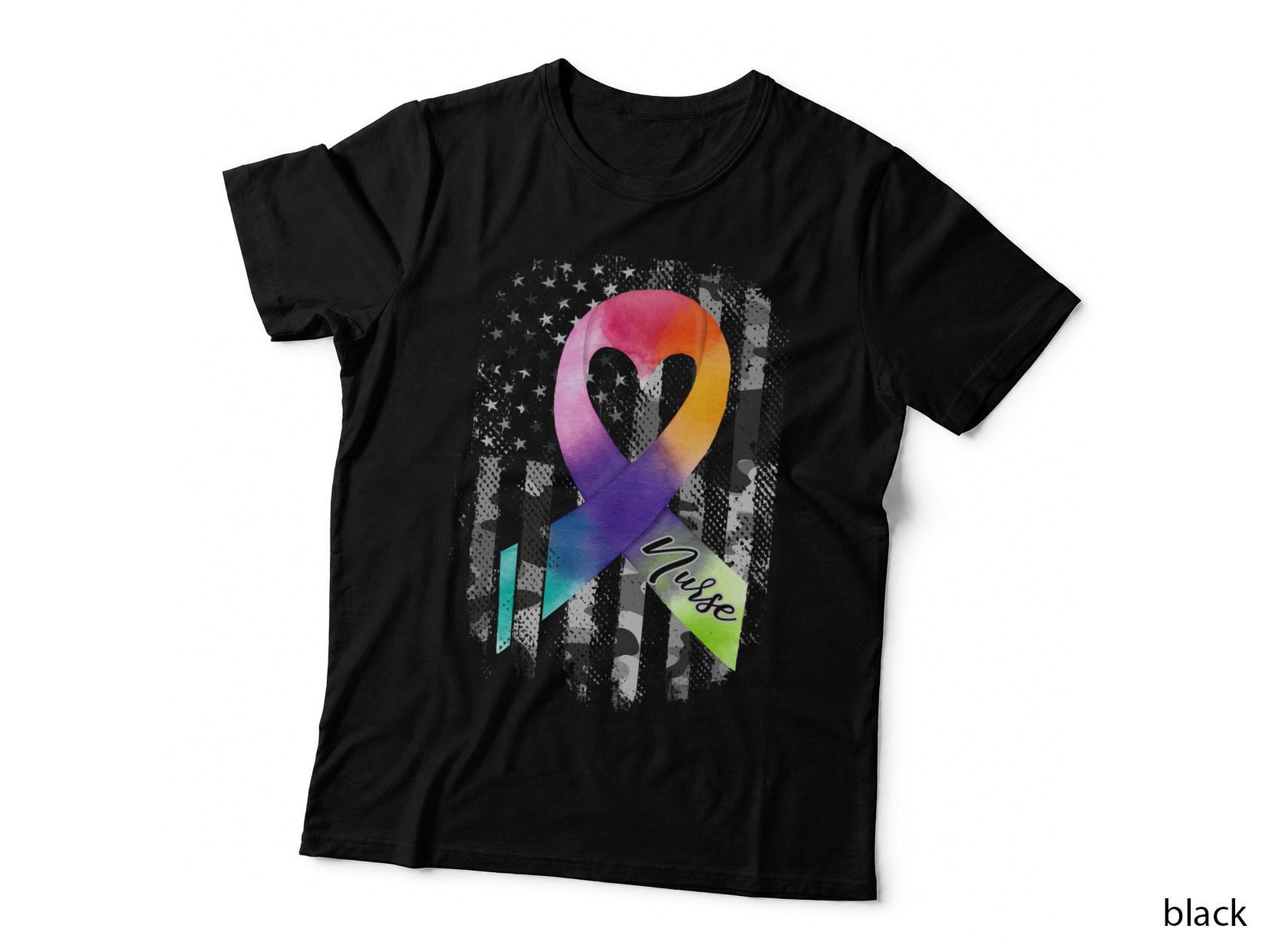 Cancer Awareness Rainbow Ribbon Nurse T-Shirt, Patriotic