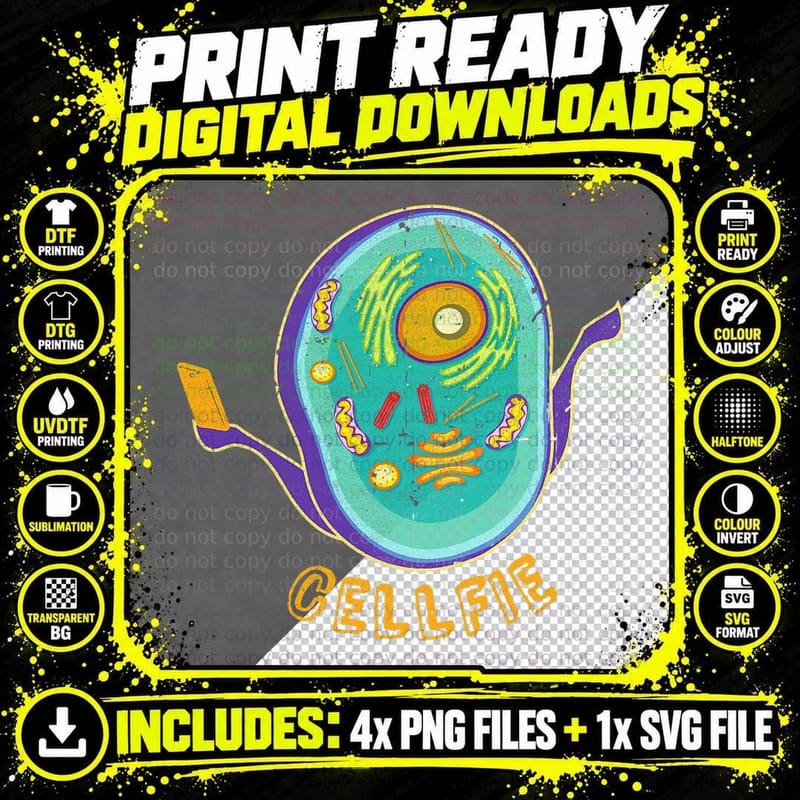 Cellfie Cellular Biology Teacher Science Student Retro Png SVG Digital Bundle