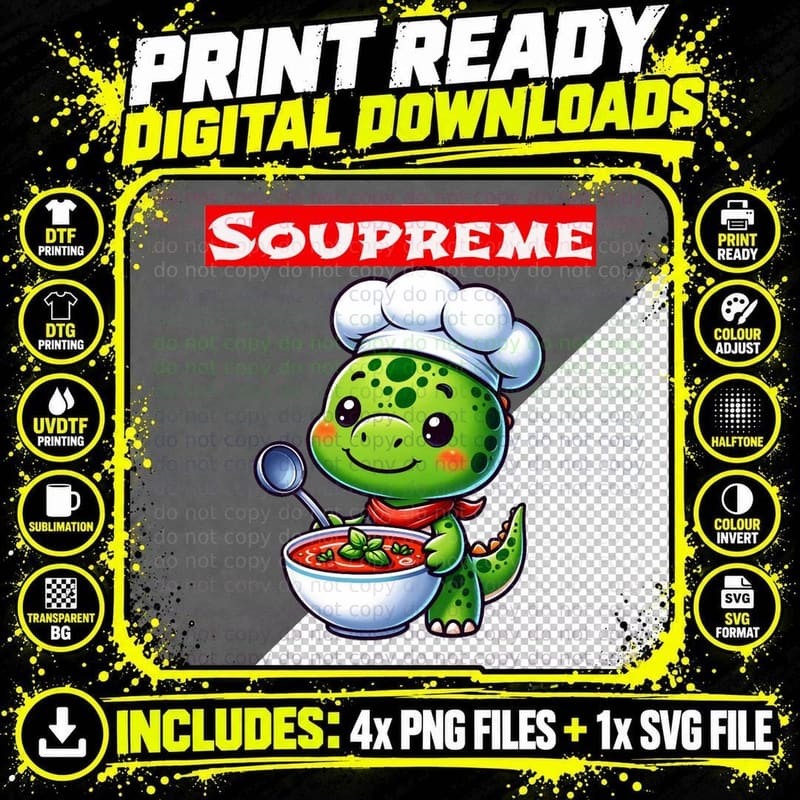 Chef Dino's Soupreme Soup Delight T-Shirt Png SVG Digital Bundle
