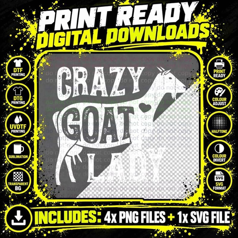 Crazy Goat Lady Girls Women Farmer Farm Animal Lover Png SVG Digital Bundle
