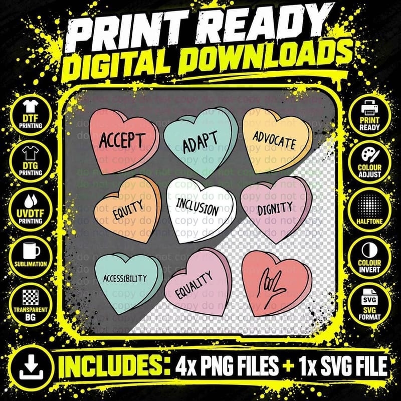 Cute Heart Valentines Day Love Special Education Teacher Png SVG Digital Bundle