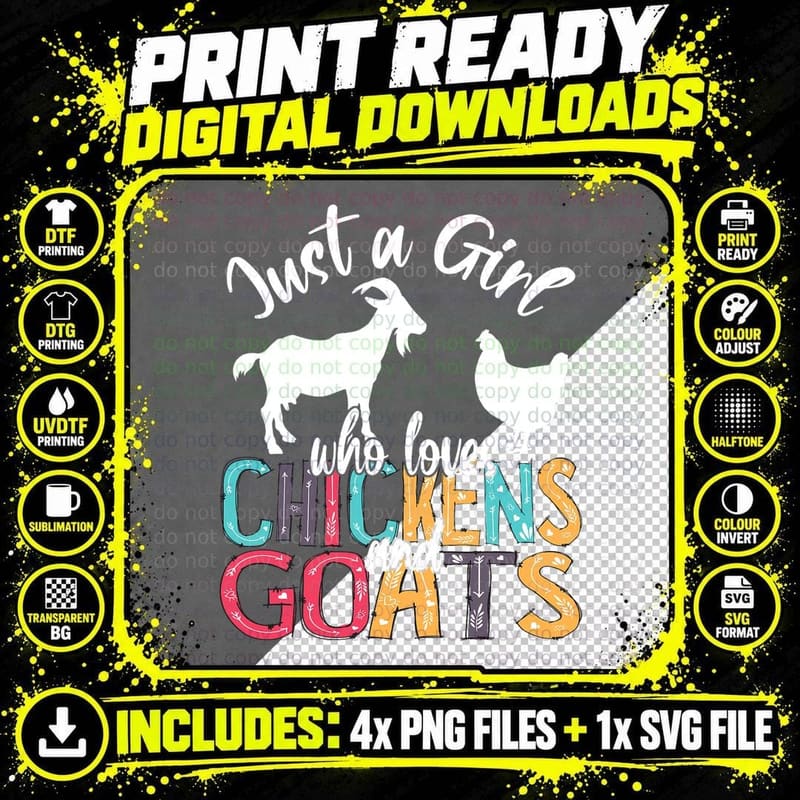 Cute Just a Girl Who Loves Chickens Goats Farmer Girls Png SVG Digital Bundle