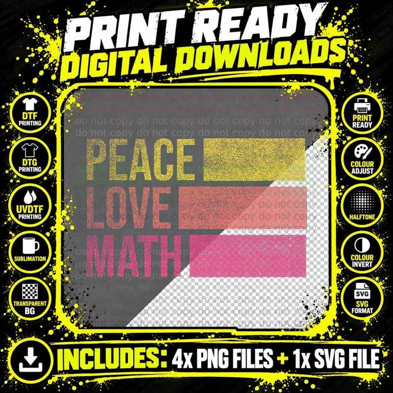 Cute Math Teacher Peace Love Math T-Shirt Png SVG Digital Bundle