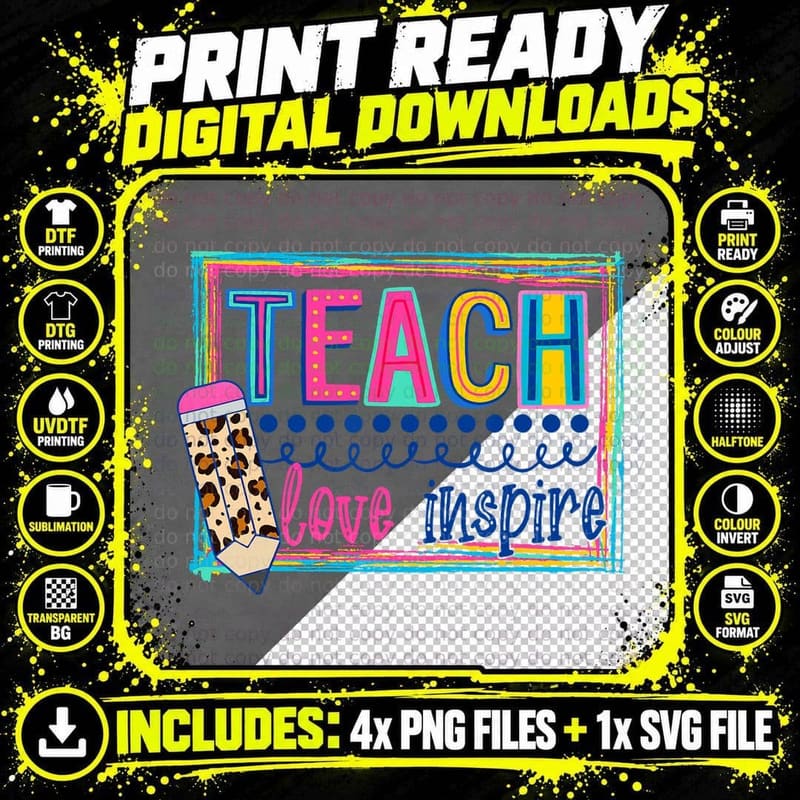 Cute Teach Love and Inspire Men Women Teacher Back to Png SVG Digital Bundle