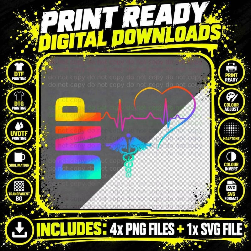 DNP Doctor of Nursing Practice Heartbeat Color RN Nurse Png SVG Digital Bundle
