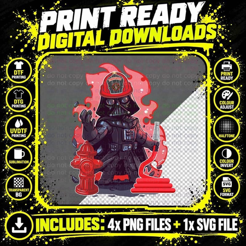 Darth Vader Firefighter T-Shirt, Pop Culture Mashup Png SVG Digital Bundle