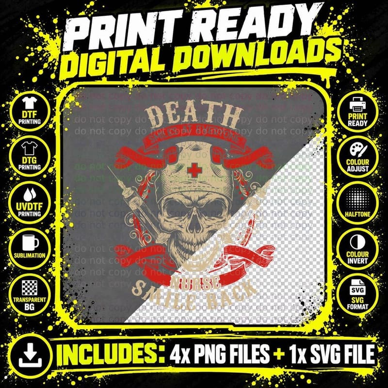 Death Smiles at Everyone Nurse Smile Back T-Shirt Png SVG Digital Bundle