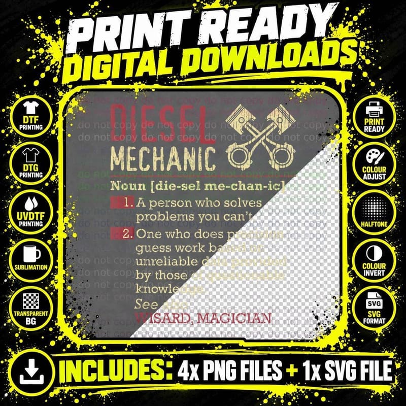 Diesel Mechanic Meaning Vintage Retro Design Funny Png SVG Digital Bundle