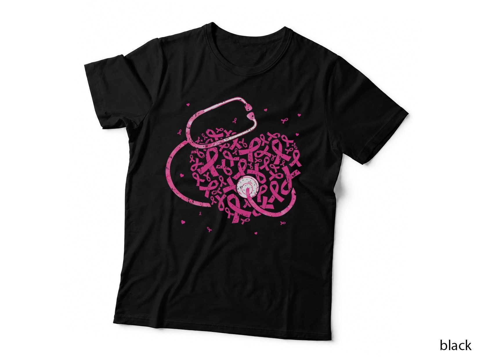 Doctor Nurse Heart Love Pink Ribbon Breast Cancer Awareness T-Shirt