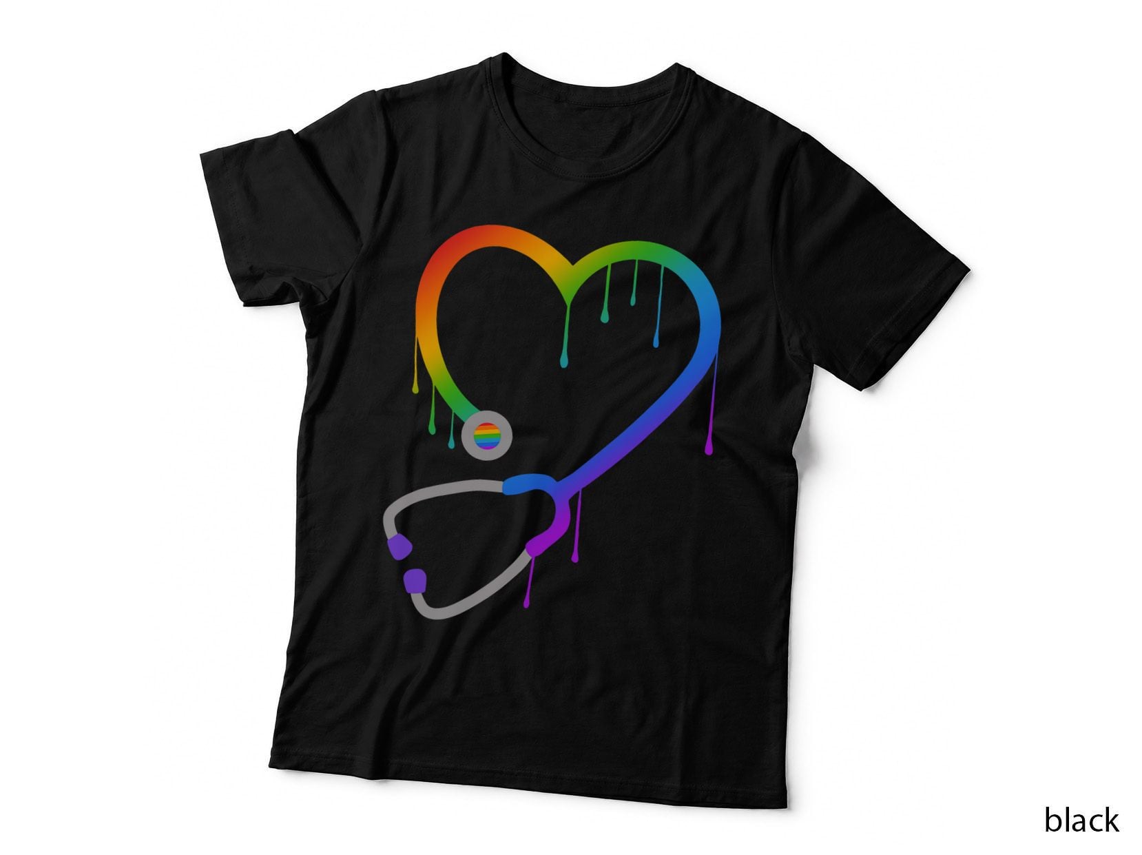 Dripping Stethoscope Heart Nurse Doctor Rainbow Lgbt Pride T-Shirt