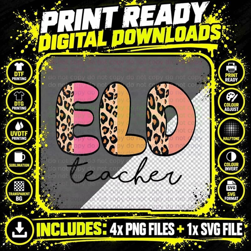 ELD Teacher Retro Leopard Back to School Png SVG Digital Bundle