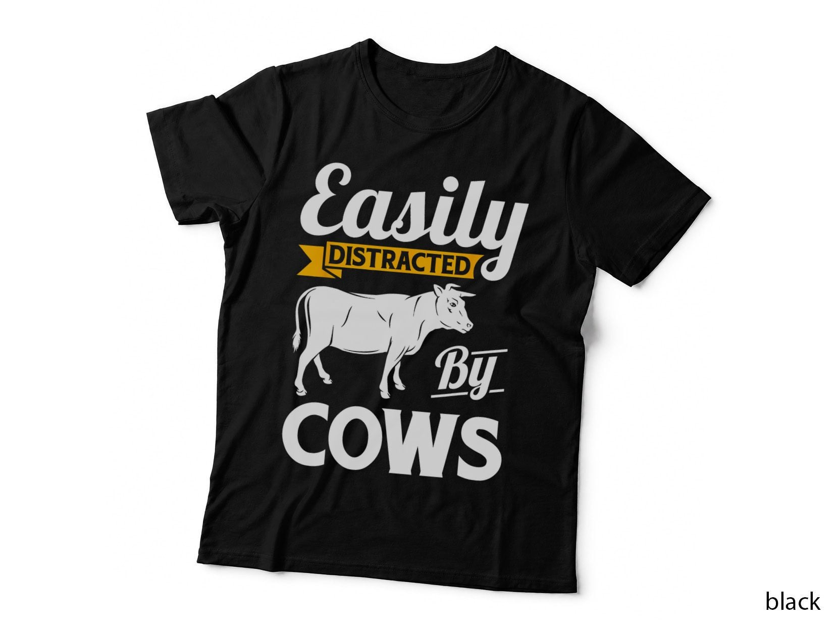 Easily Distracted by Cows, Vintage Farm Cattle, Funny Farmer Tee