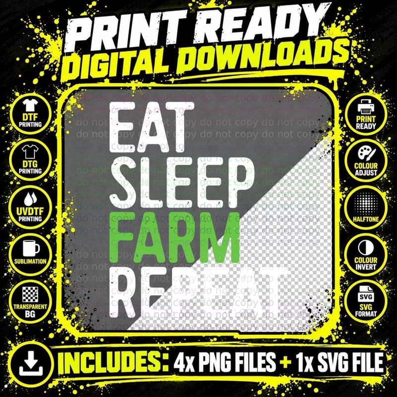 Eat Sleep Farm Repeat Farmer T-Shirt Png SVG Digital Bundle