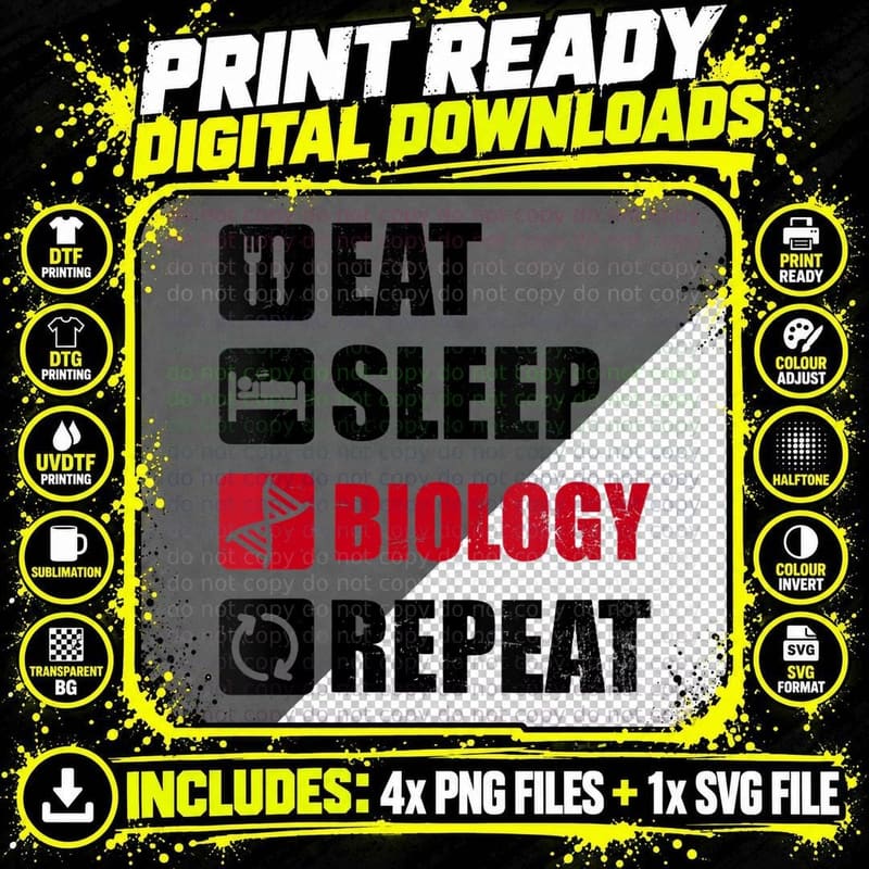 Eat Sleep Repeat Design Biology Teacher T-Shirt Png SVG Digital Bundle