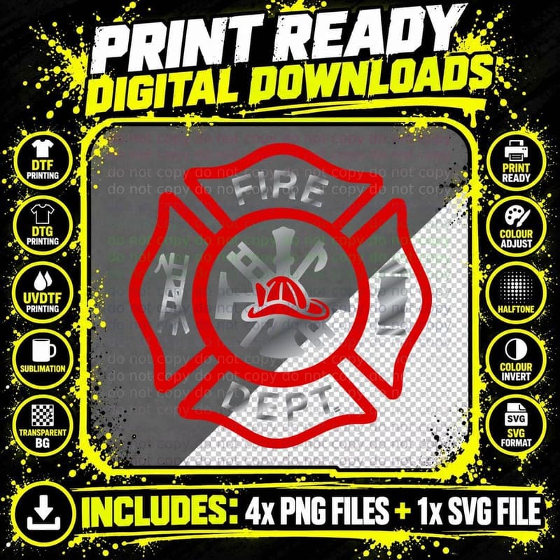Fire Department Maltese Cross T-Shirt Png SVG Digital Bundle