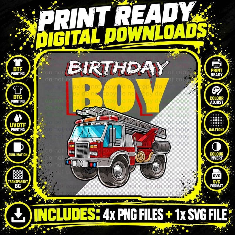 Firefighter Birthday Boy T-Shirt, Patriotic Theme Png SVG Digital Bundle