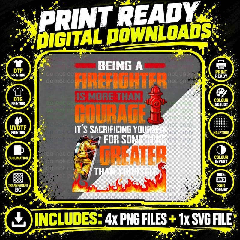 Firefighter Courage T-Shirt, Patriotic Apparel Png SVG Digital Bundle