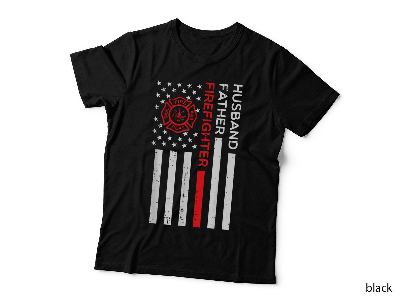 Firefighter Father Husband US Flag T-Shirt, Patriotic, Men's Apparel