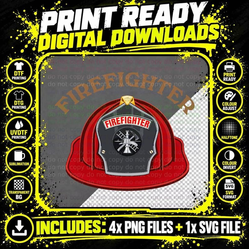 Firefighter Helmet T-Shirt, Patriotic Design Png SVG Digital Bundle