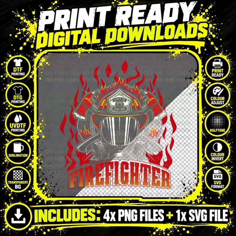 Firefighter Helmet T-Shirt, Vintage Fireman Design Png SVG Digital Bundle