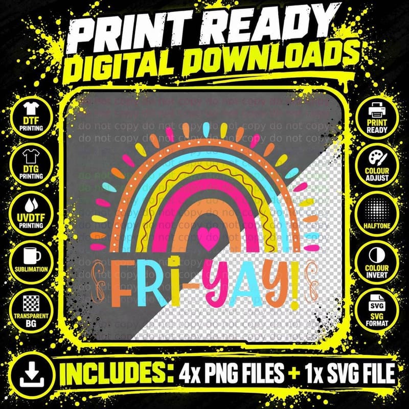 Fun Teacher Happy Weekend Friday Party Fri-Yay Gift Png SVG Digital Bundle