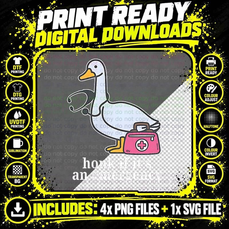 Funny Nurse Goose Honk It's an Emergency Medical Humor Png SVG Digital Bundle