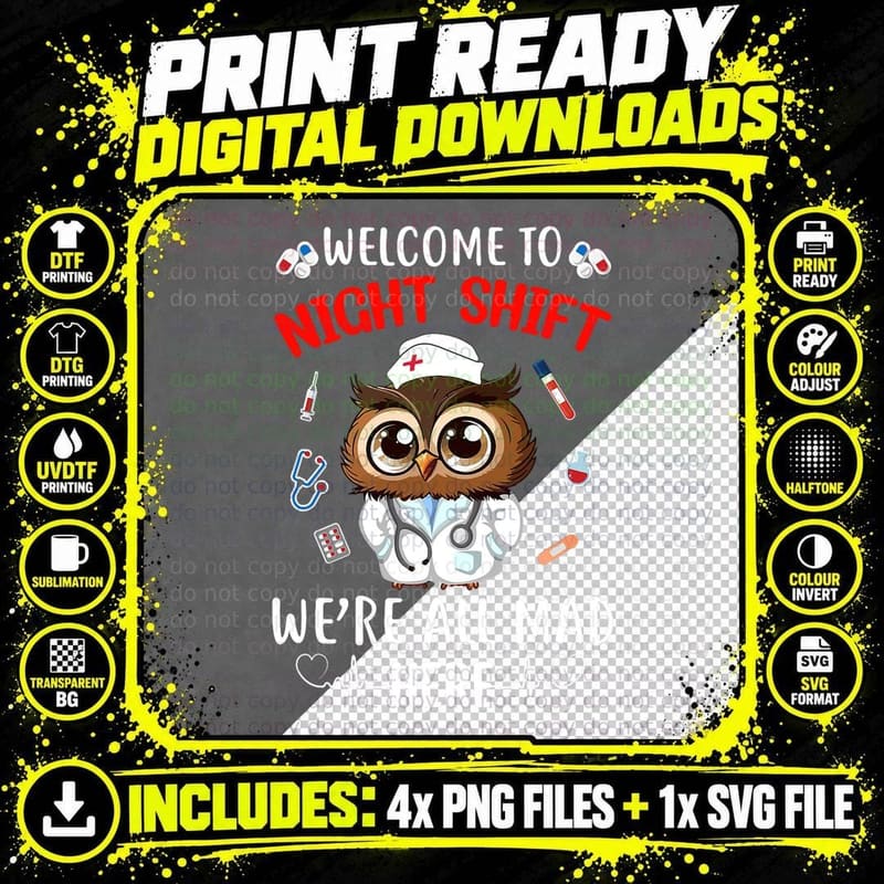 Funny Owl Night Shift Nurse Doctor Rn Er for Men Women Png SVG Digital Bundle