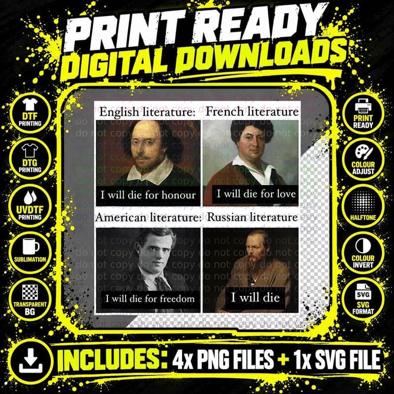 Funny Russian Literature Meme Joke English Teacher Png SVG Digital Bundle