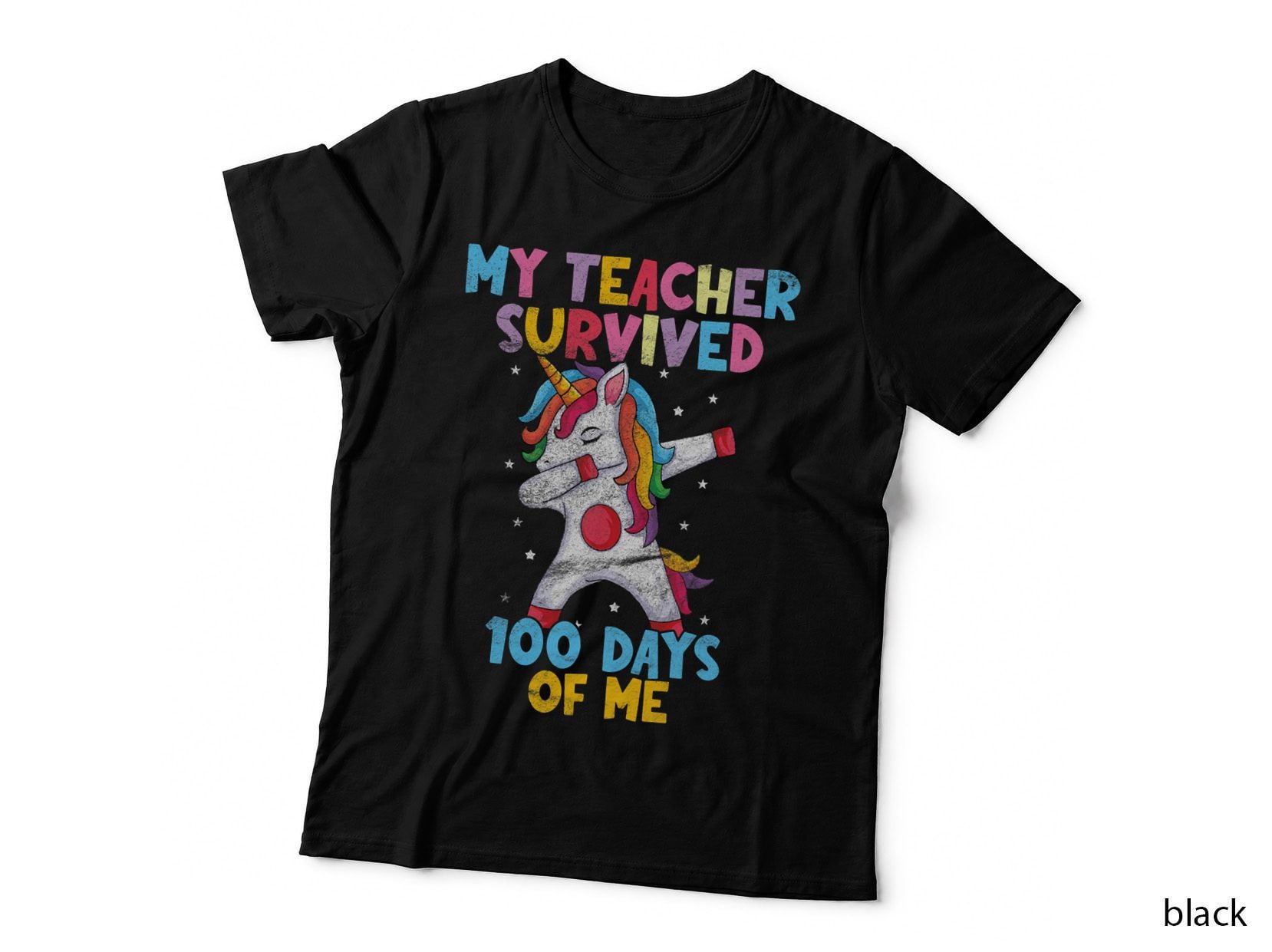 Funny Unicorn My Teacher Survived 100 Days of Me T-Shirt