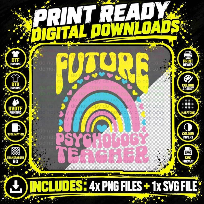 Future Psychology Teacher Bright Retro Rainbow Png SVG Digital Bundle