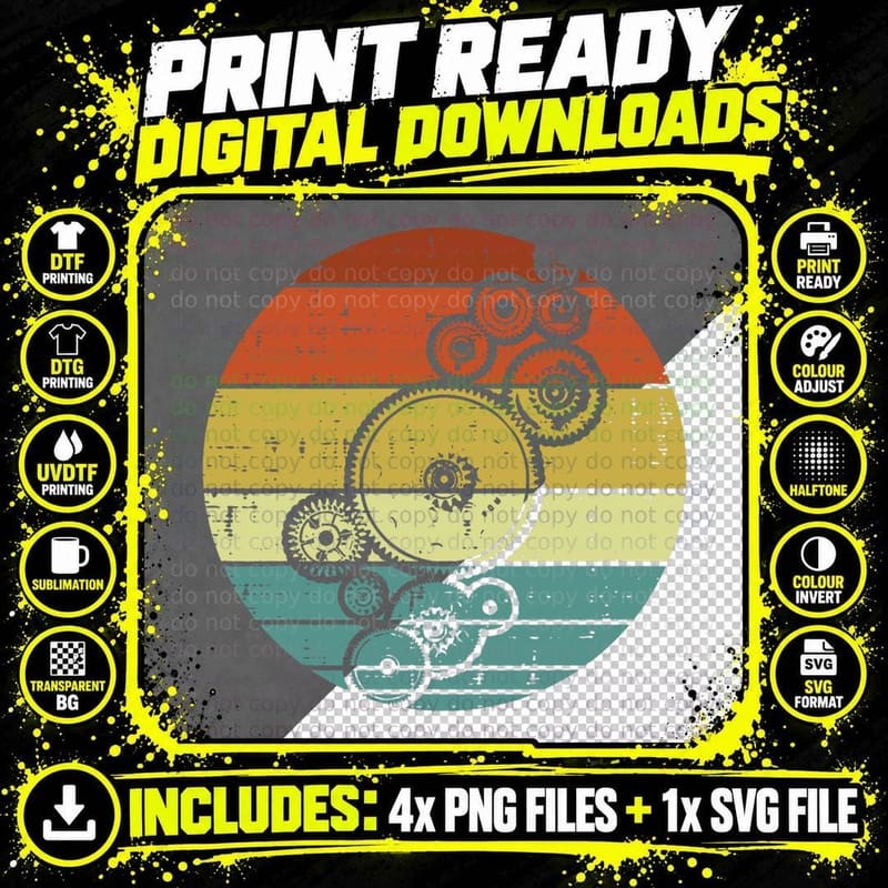 Gears Car Guys Retro Car Technician Auto Mechanic Garage Png SVG Digital Bundle