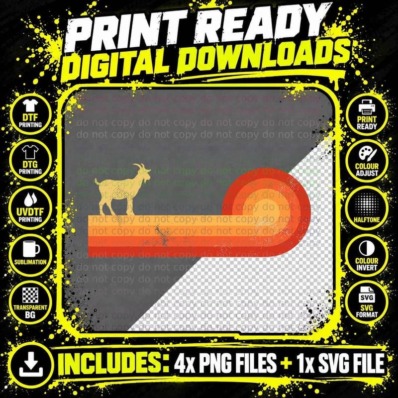 Goat Retro Vintage 60s 70s Sunset Farm Animal Dairy Png SVG Digital Bundle