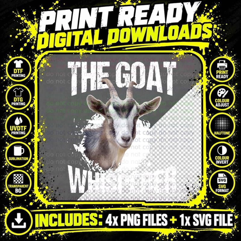 Goat Whisperer T-Shirt, Watercolor Goat Head Art Png SVG Digital Bundle