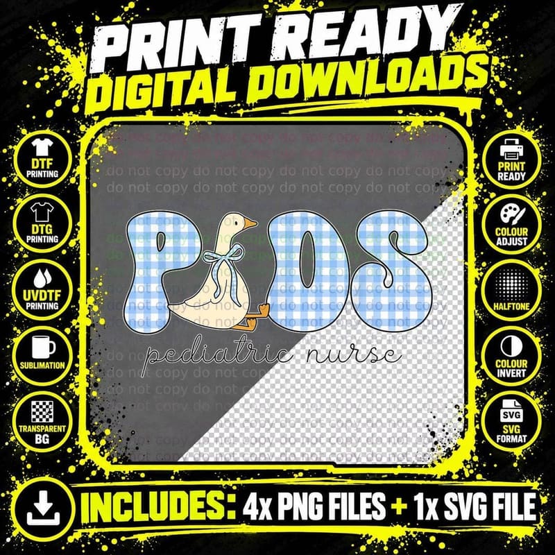 Goose Gingham PEDS Pediatric Nurse Funny Cute Nursing Png SVG Digital Bundle