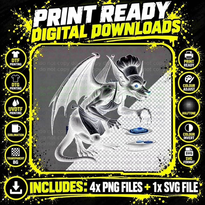 Gothic Gargoyle Wearing a Chef Hat T-Shirt Png SVG Digital Bundle