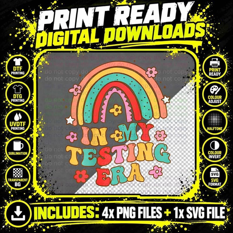 Groovy Rainbow in My Testing Era Testing Teacher Student Png SVG Digital Bundle