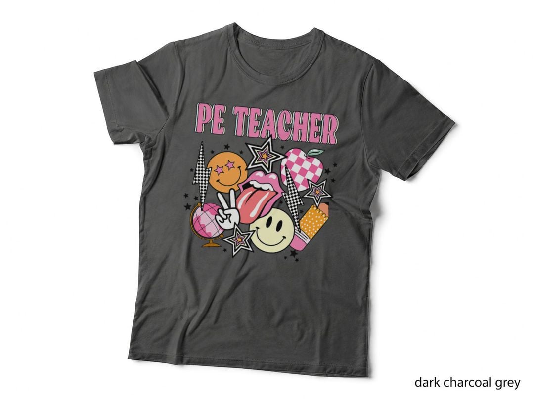 Groovy Smile Face Stars Pe Teacher First Day Back to School T-Shirt