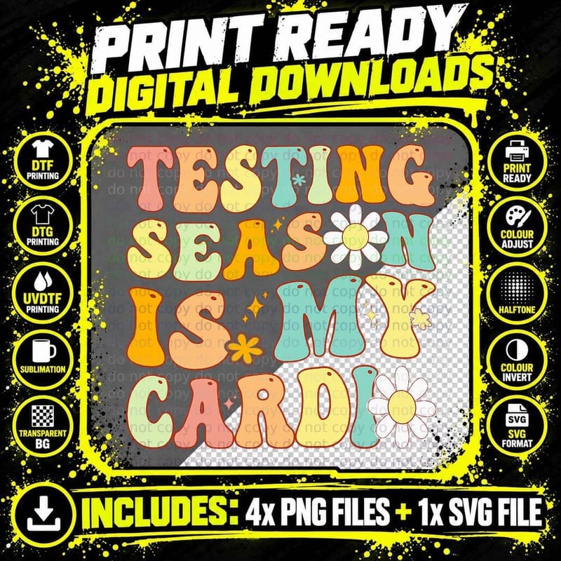 Groovy Testing Season Is My Cardio Students Test Teacher Png SVG Digital Bundle