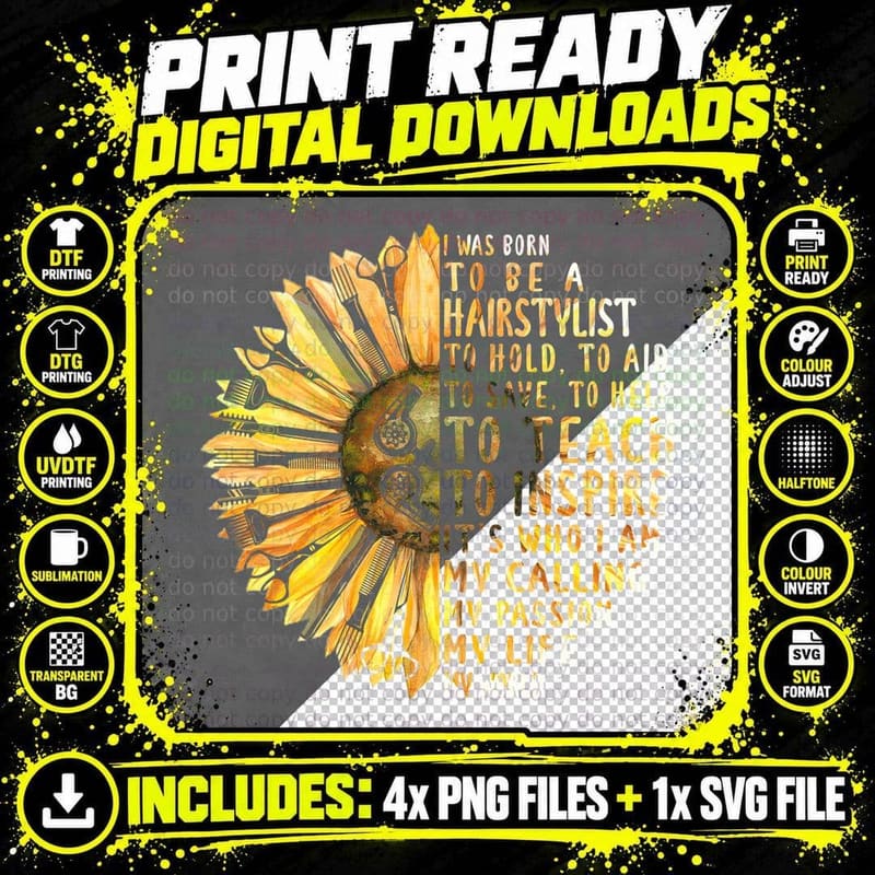 Hairstylist Sunflower T-Shirt, Hairdresser Pride Apparel Png SVG Digital Bundle