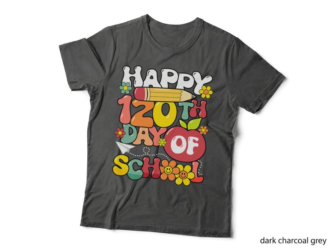 Happy 120th Day of School Teacher Kids Retro Groovy 120 Days T-Shirt