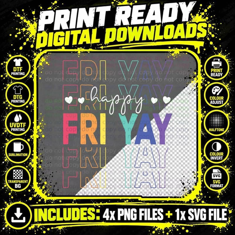 Happy Fri Yay Funny Teacher Friday Saying Gift T-Shirt Png SVG Digital Bundle