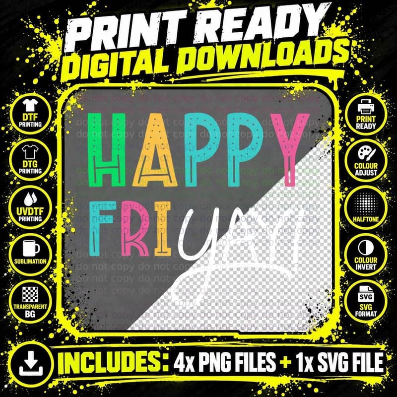 Happy Fri-YAY! Colorful Friday Lover Fun Teacher Weekend Png SVG Digital Bundle