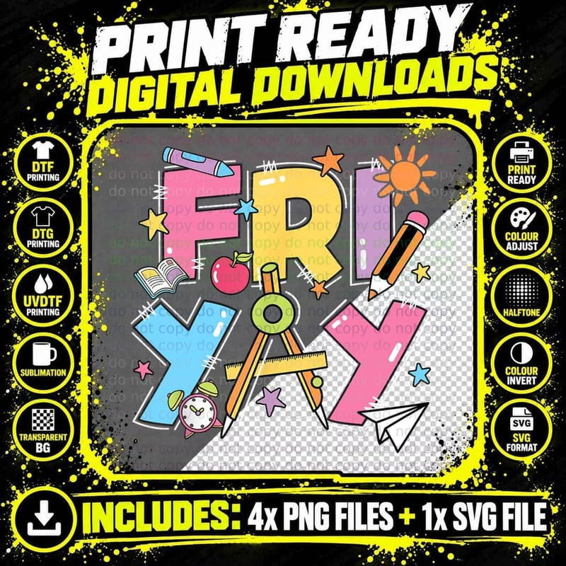 Happy Fri-Yay Friday Funny Teacher Life Happy Friday Png SVG Digital Bundle