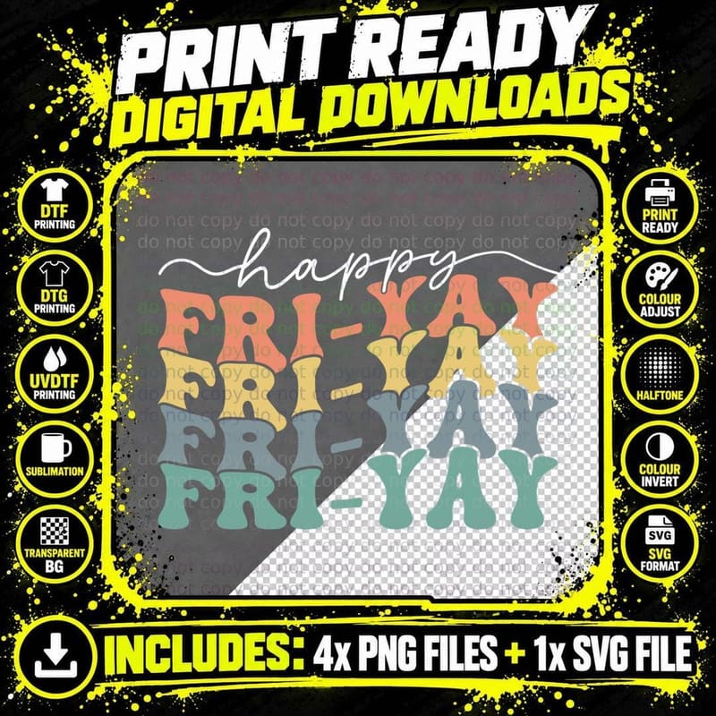 Happy Fri-Yay Friday Weekend Lovers Retro Fri Yay Png SVG Digital Bundle
